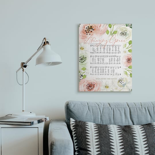Stupell Industries Amazing Grace Floral Sheet Music Canvas Wall Art